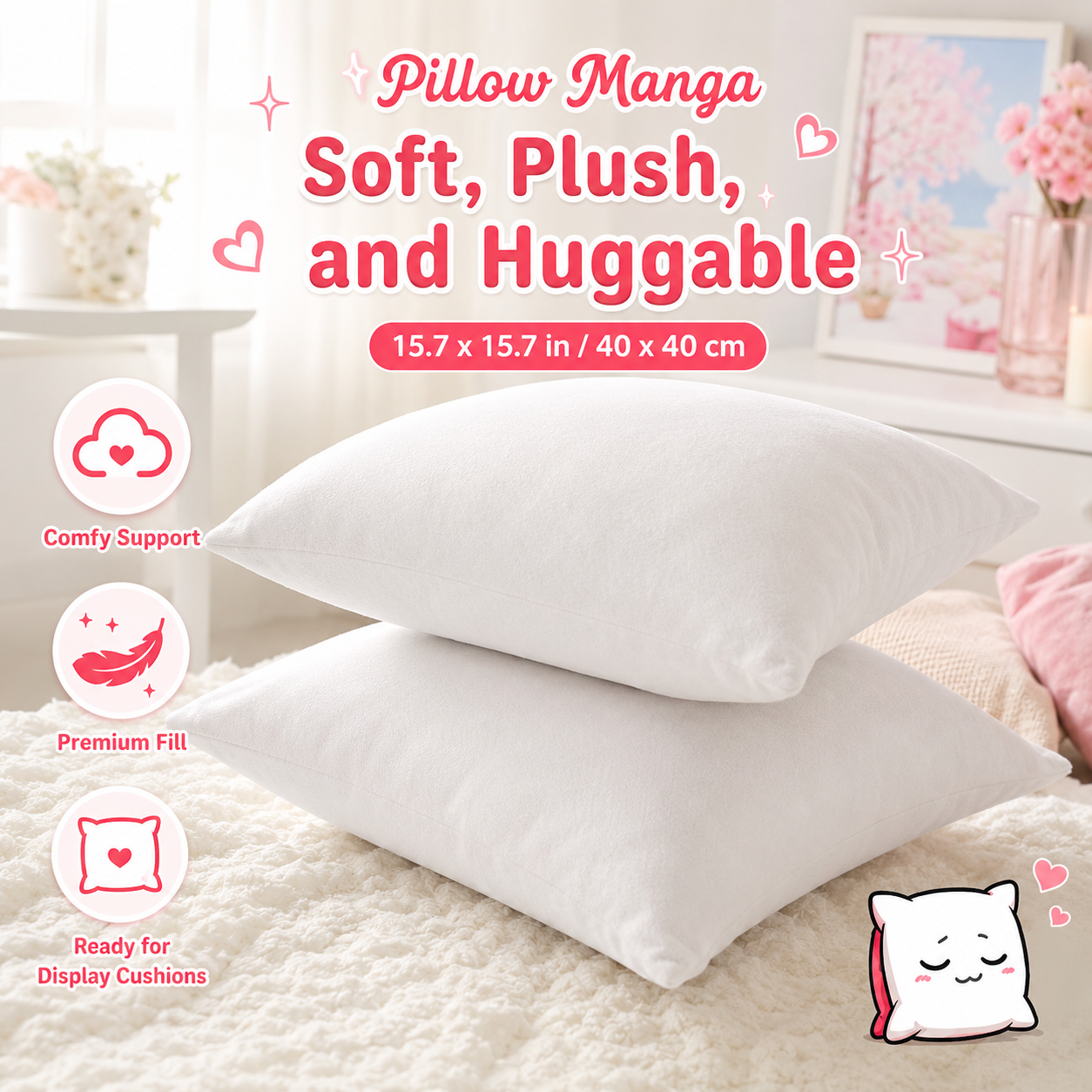 New Comfortable Square Plain White Inner Pillow 15.7 x 15.7 IN