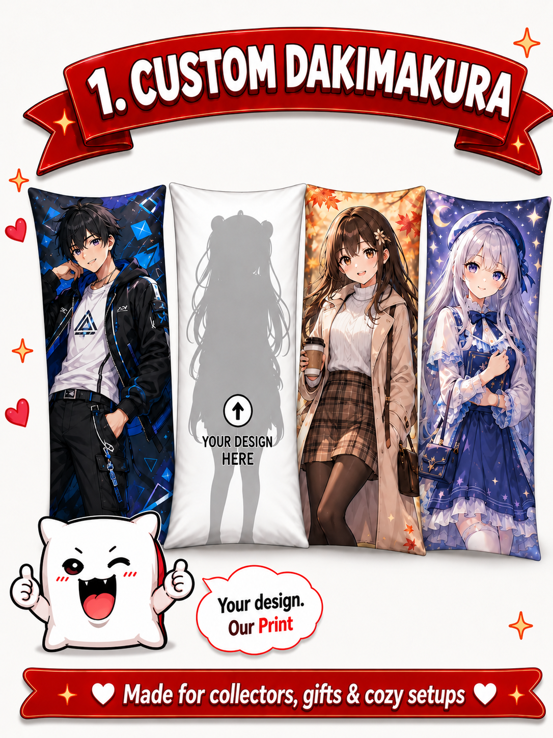 Custom anime body pillow cover ??four designs including custom placeholder, HD printing, edge to edge