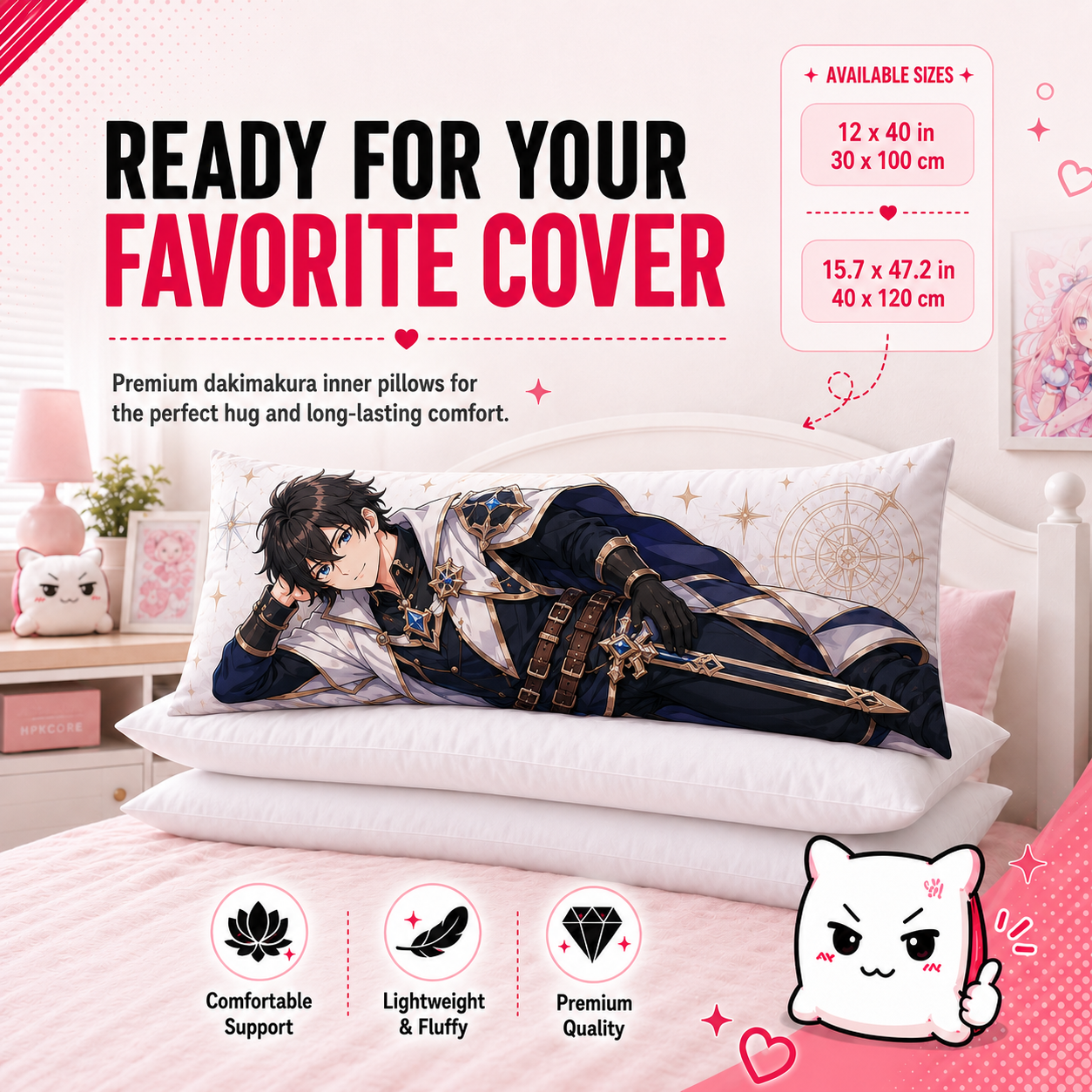 New Super Comfort Inner Pillow - 12 x 40 / 15.7 x 47.2 IN Japanese Body Pillow